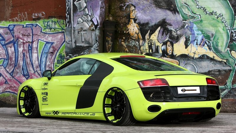 neon green audi r8 with graffiti