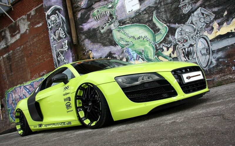 Neon green Audi R8 with graffiti