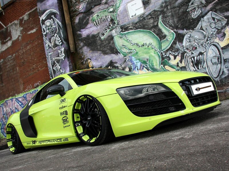 Neon green Audi R8 with graffiti