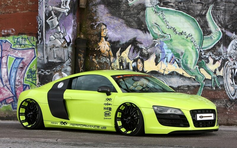 Neon green Audi R8 with graffiti