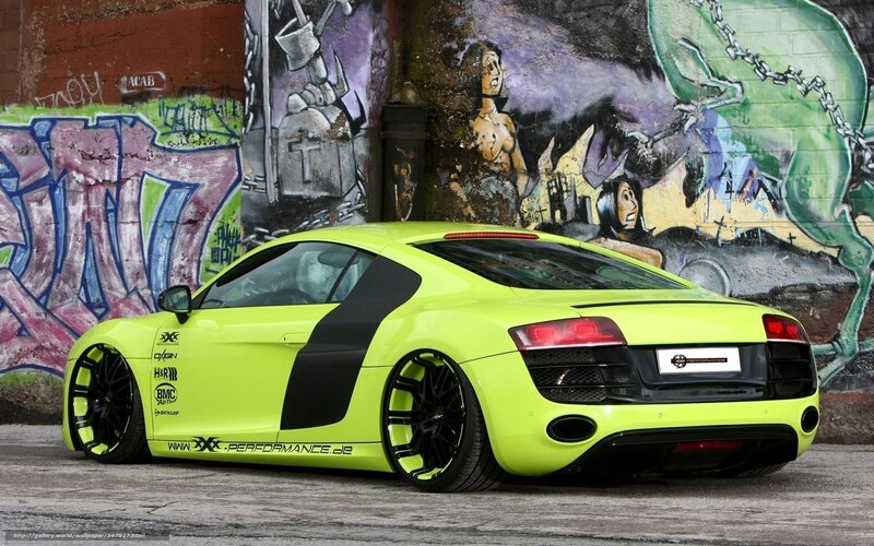 neon green audi r8 with graffiti