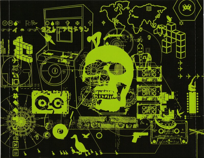 neon green collage with skull
