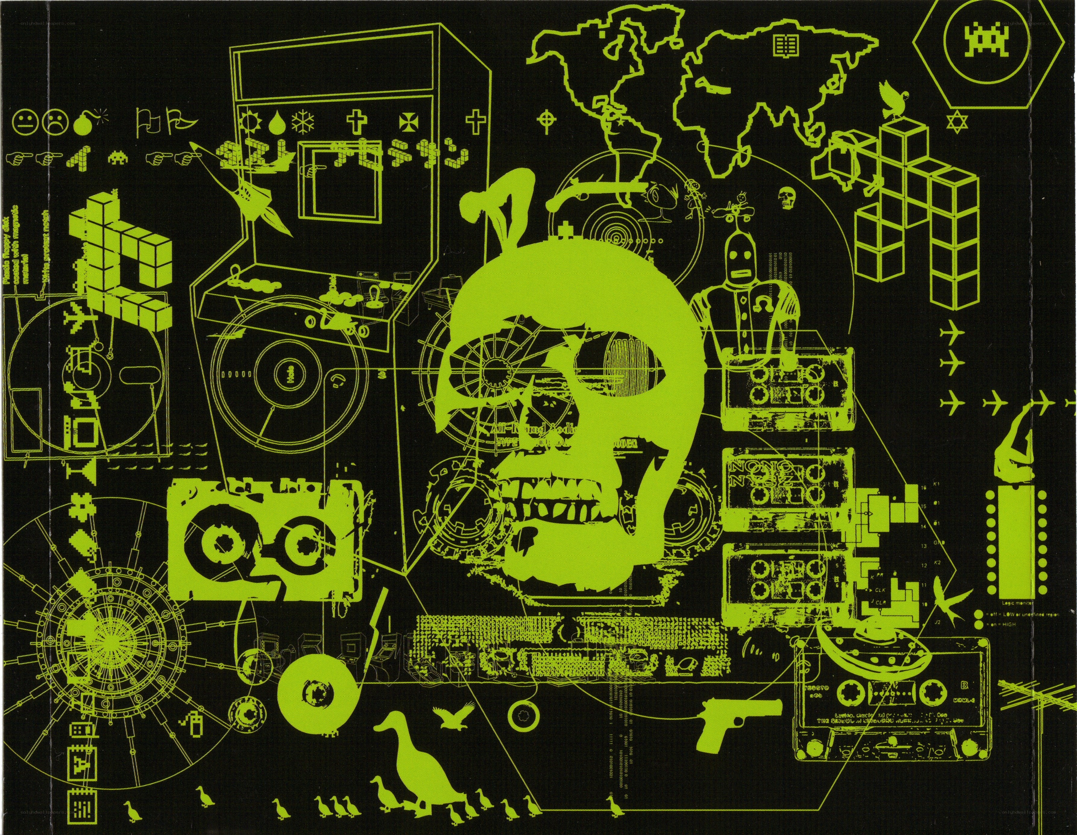 neon green collage with skull