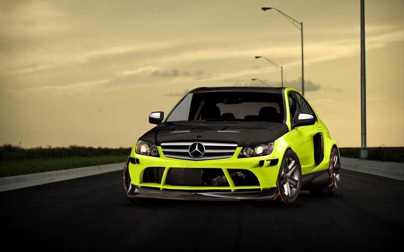 neon green mercedes car