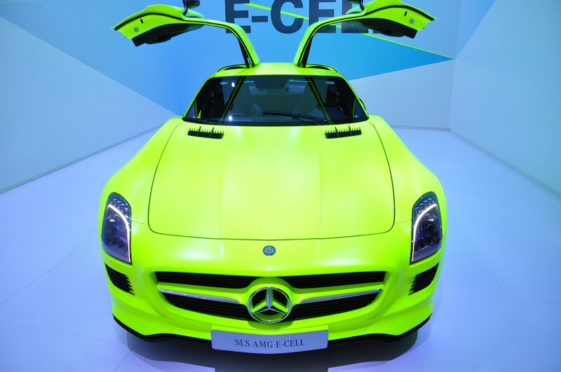 Neon Green Sports Car — Lime Green, Showroom