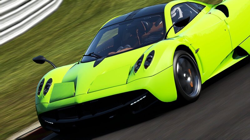 Neon green sports car on track