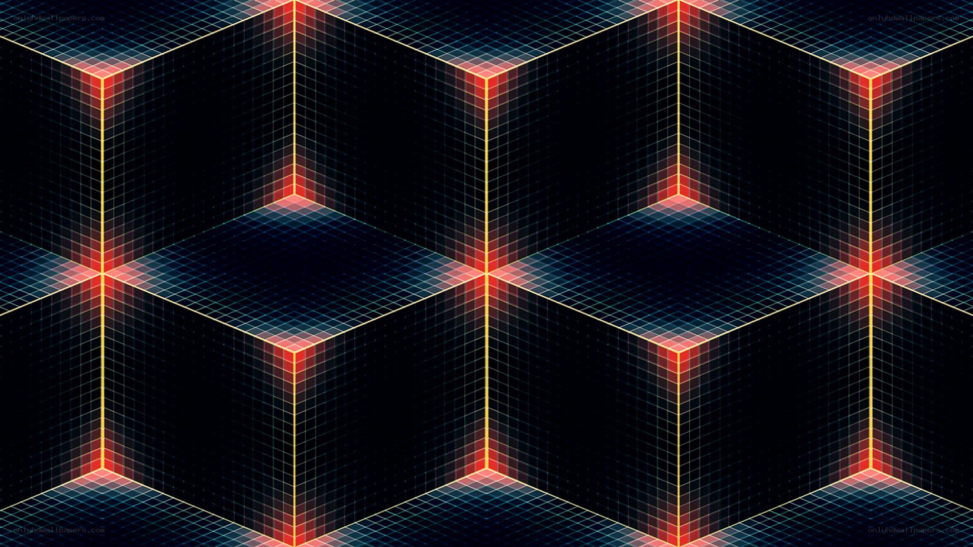 Neon grid cubes pattern