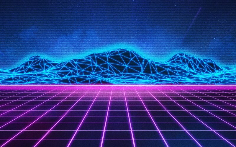 Neon Grid Landscape — Blue, Futuristic, Night