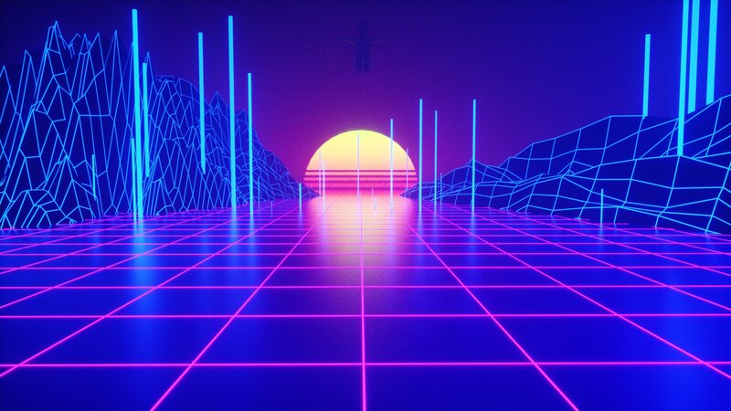 Neon Grid Landscape — Blue, Futuristic