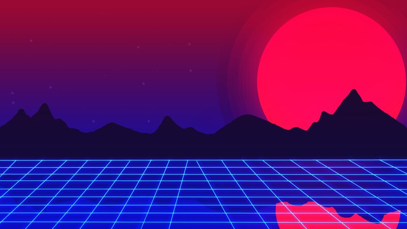 Neon Grid Landscape — Blue