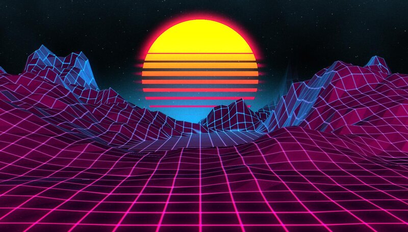 Neon Grid Landscape — Pink, Futuristic, Sunset