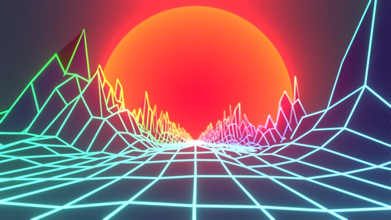 Neon Grid Landscape — Red
