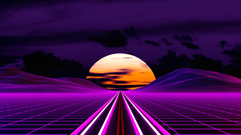 Neon Grid Road at Sunset