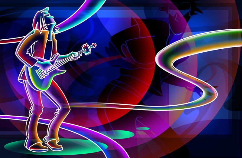 Neon guitarist on stage