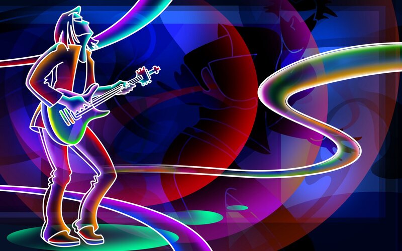 neon guitarist on stage