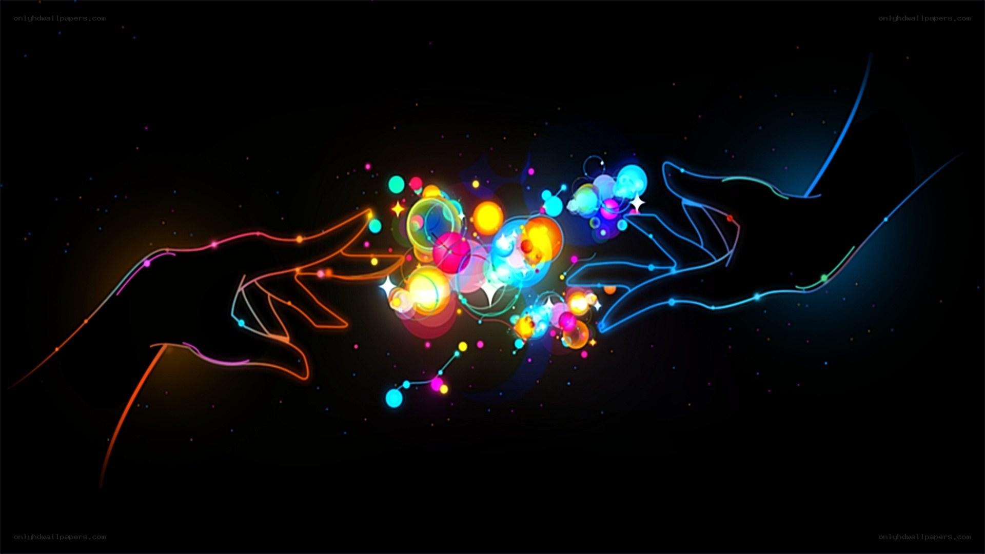 neon hands connecting with energy