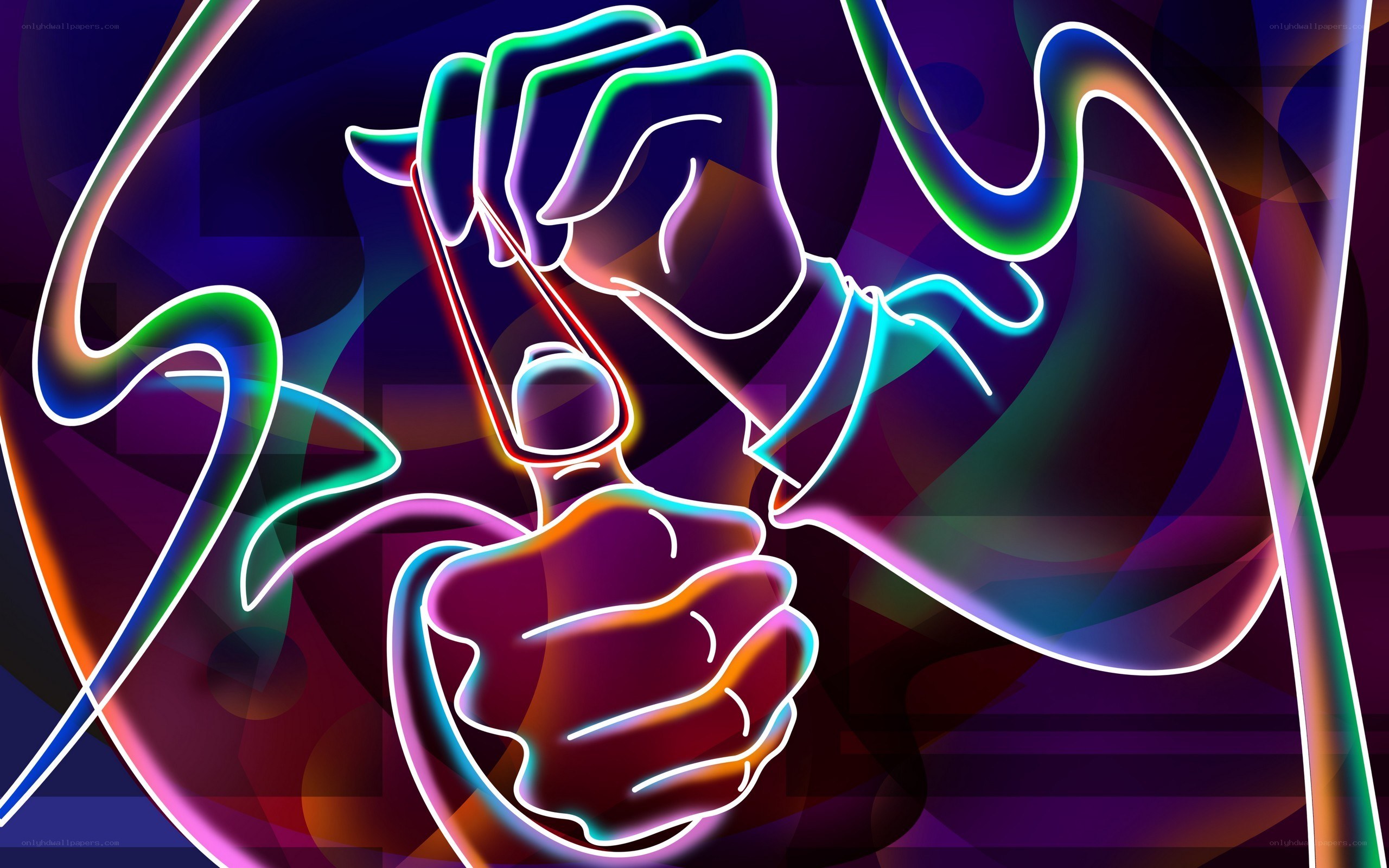 neon hands holding a phone