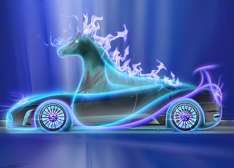 neon horse car fusion