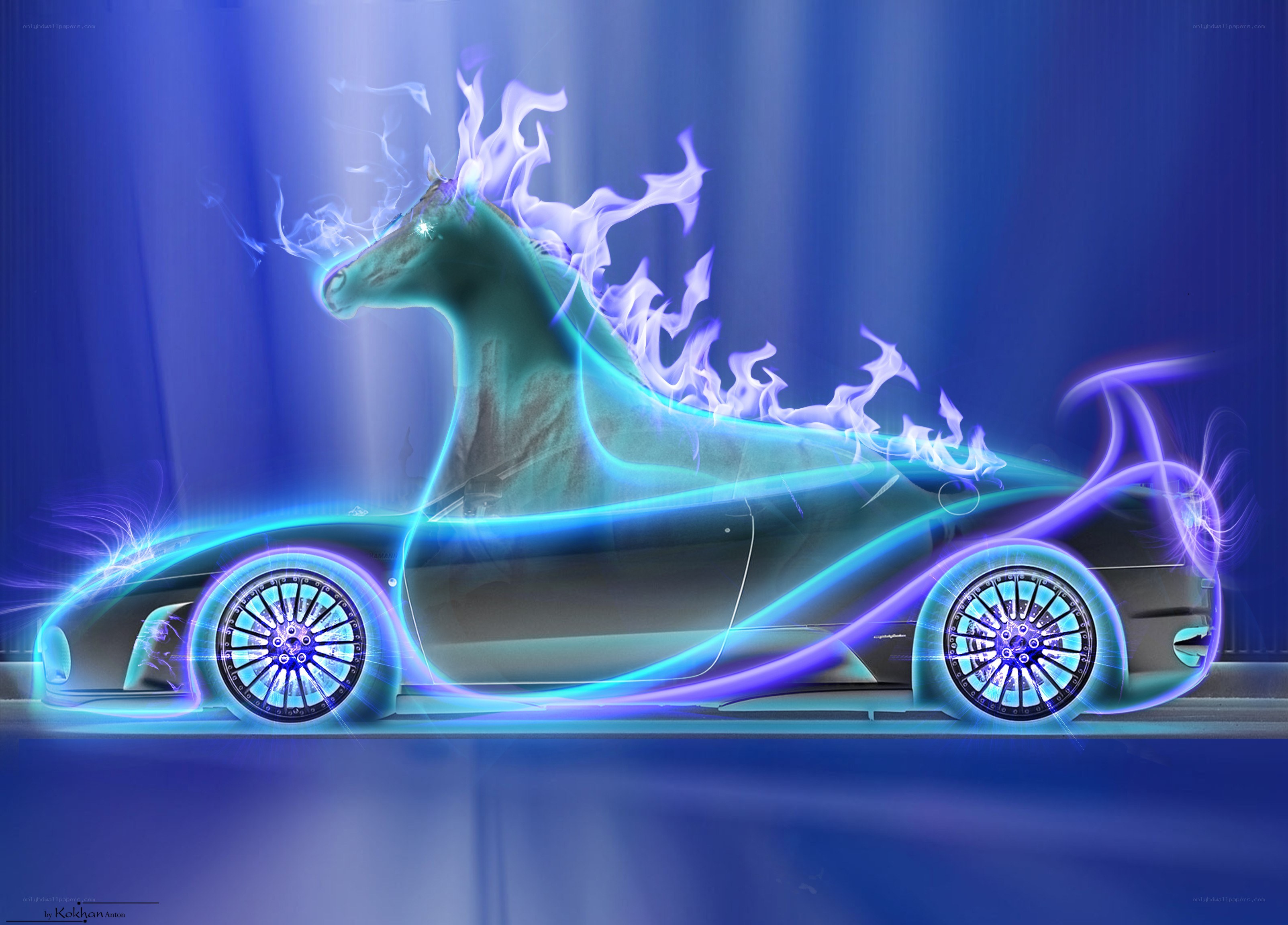 neon horse car fusion