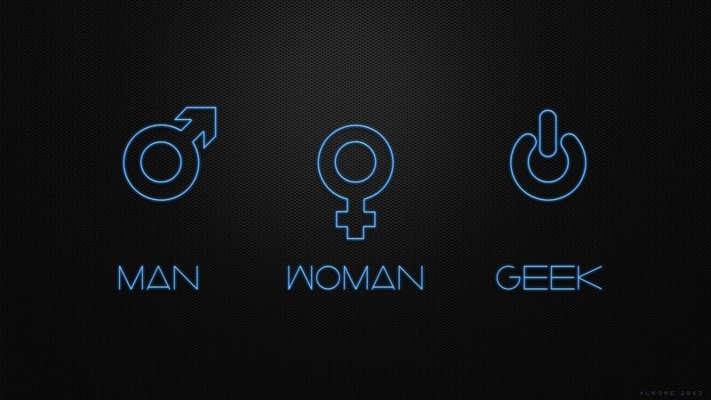 Neon icons of man woman geek