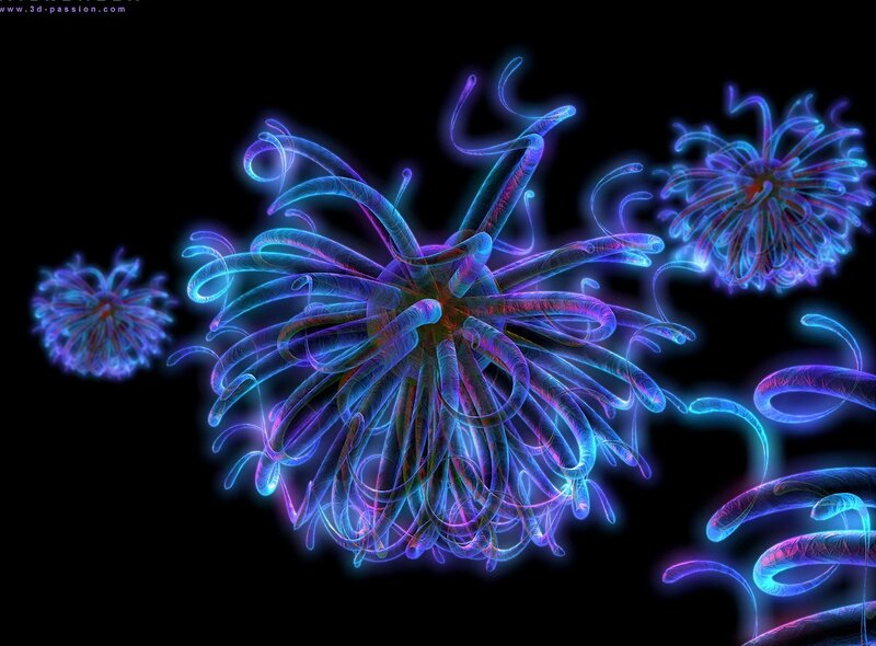 Neon jellyfish in dark water