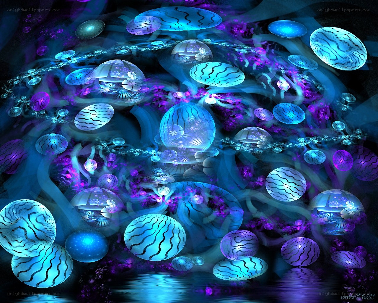 neon jellyfish in digital sea