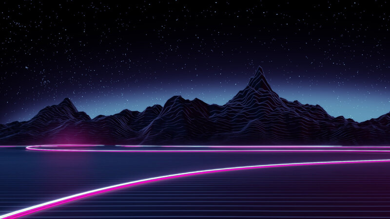 Neon Landscape with Mountains