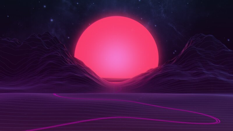 Neon Landscape with Sun — Pink, Serene