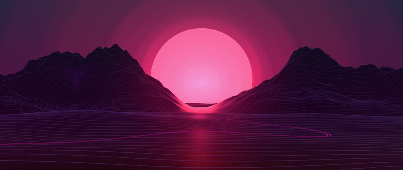 Neon Landscape with Sun — Pink