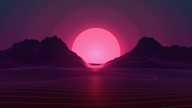 Neon Landscape with Sun