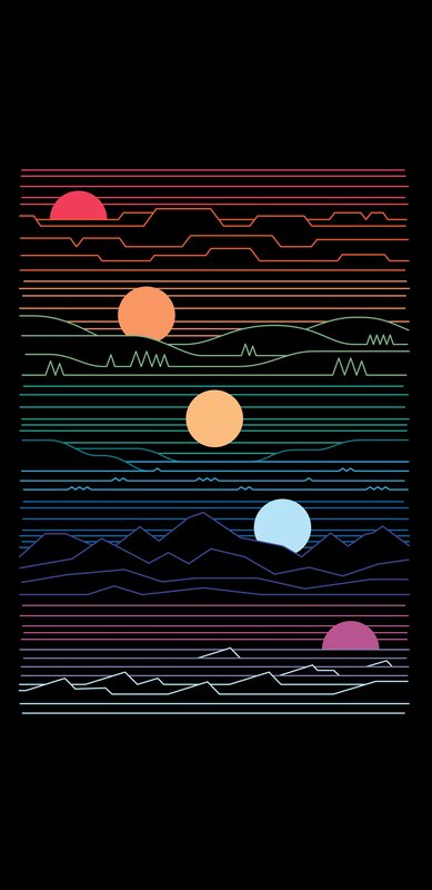 Neon Landscape with Suns