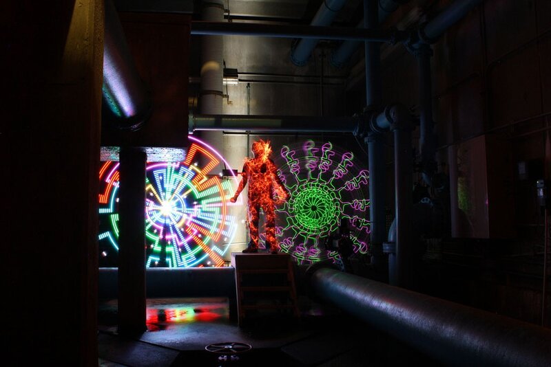 Neon light art performance