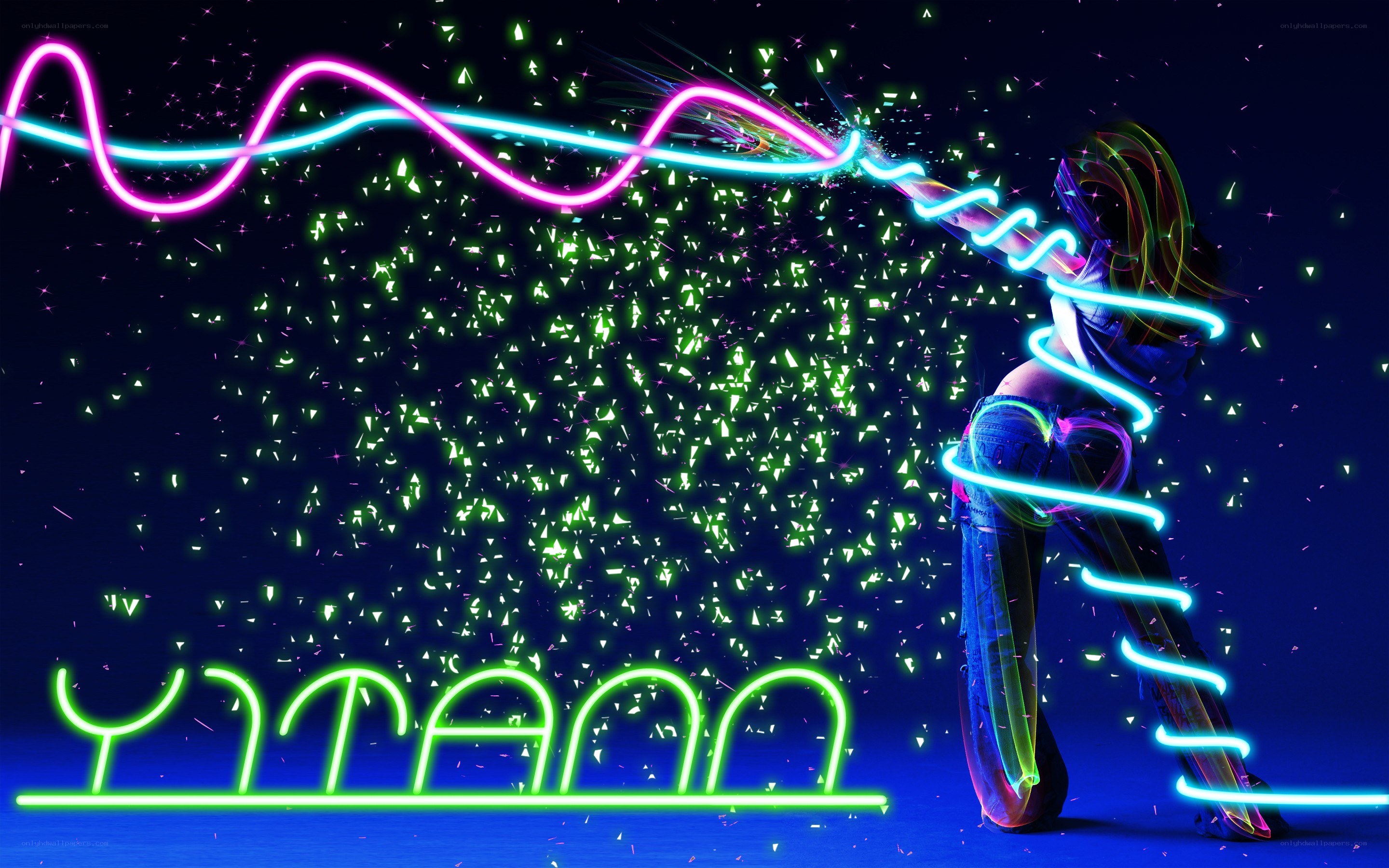 Neon light art with dancer