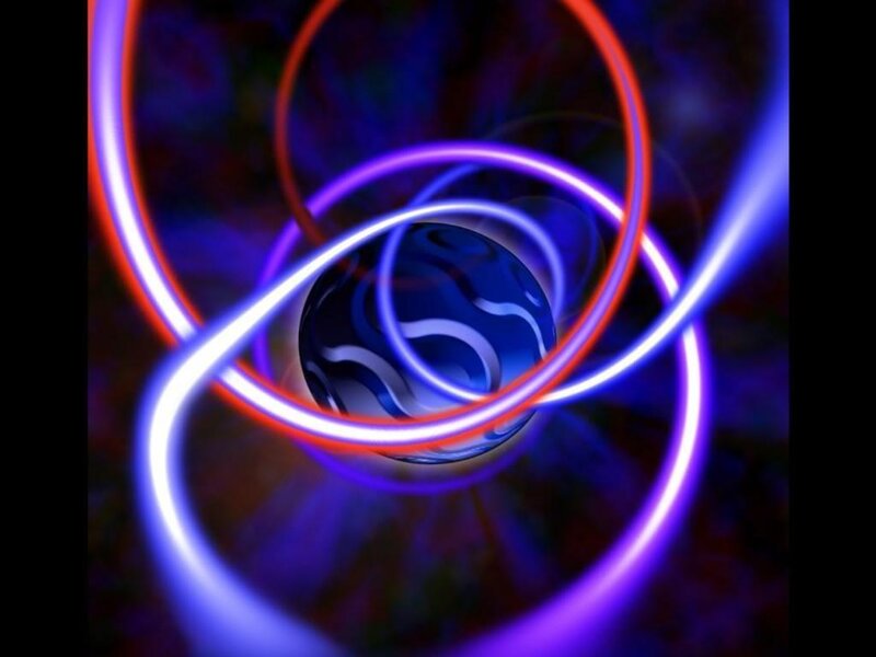 neon light rings around sphere