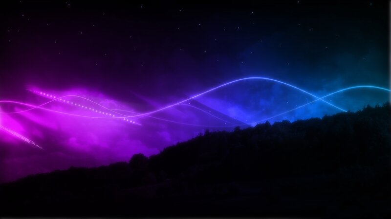 neon lights over forest