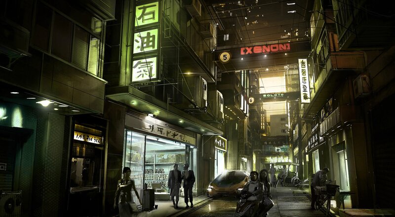 neon-lit alley at night