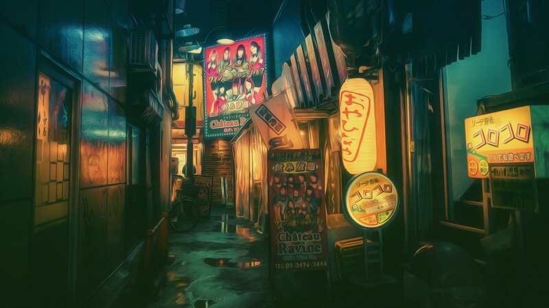 Neon-lit Alley at Night — Blue