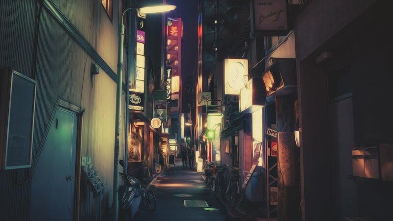 Neon-lit Alley at Night — Dark Blue