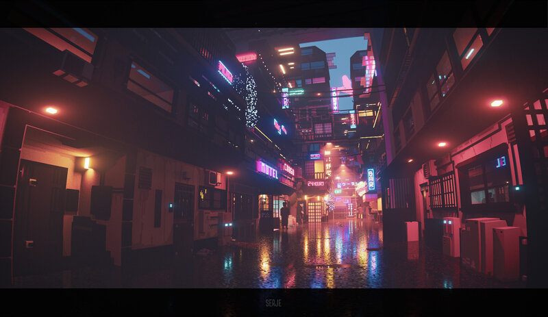 Neon-lit Alley at Night — Purple