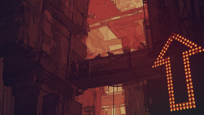 neon-lit alleyway at night