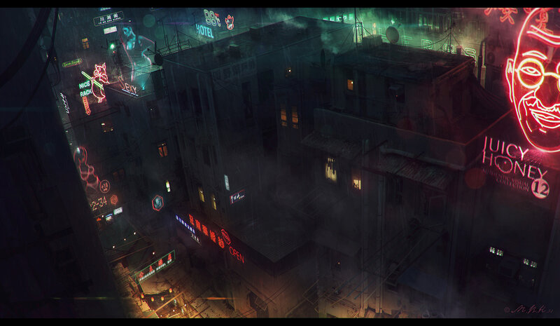 Neon-lit Alleyway at Night — Green, Dark, Moody
