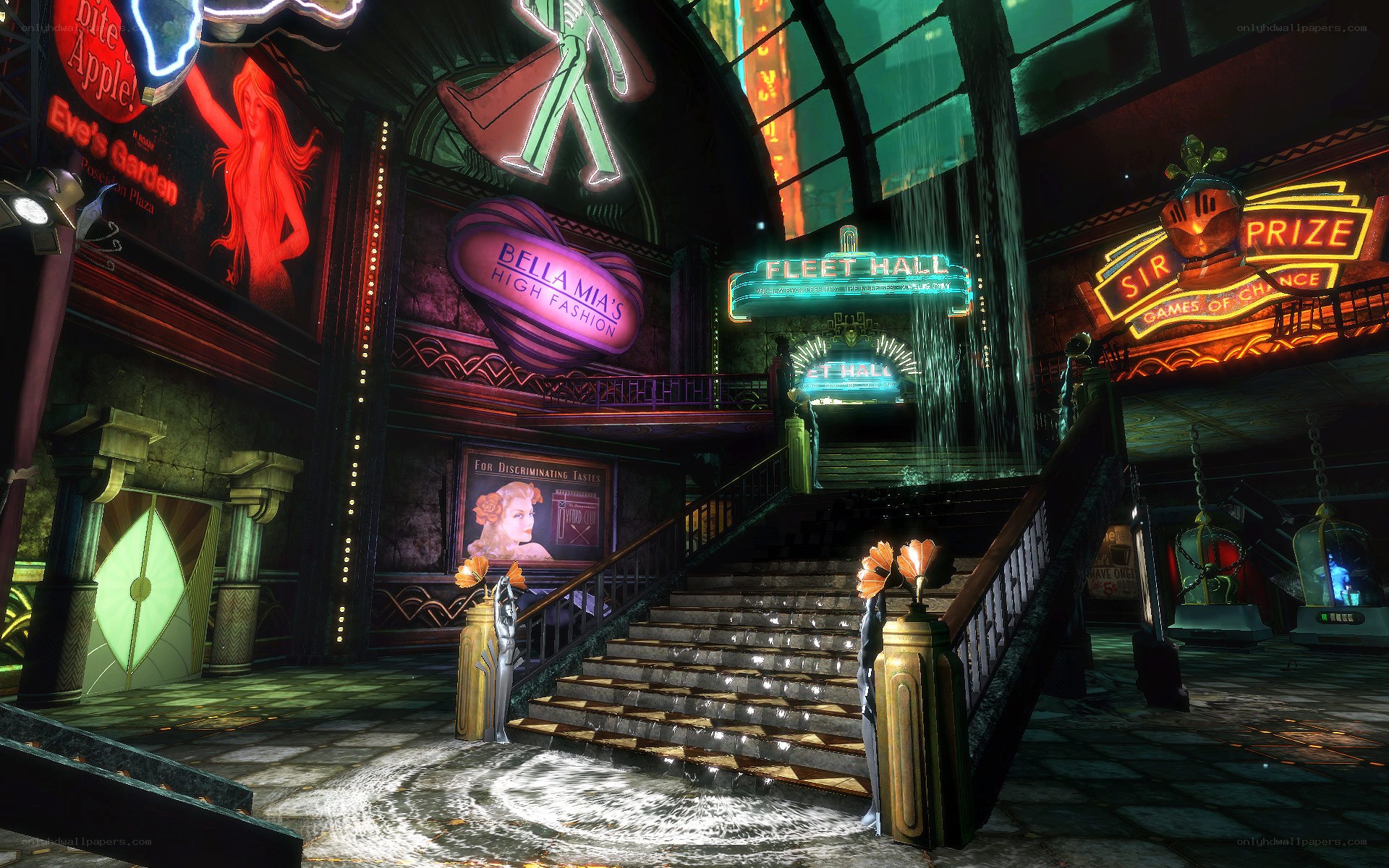 neon-lit arcade interior