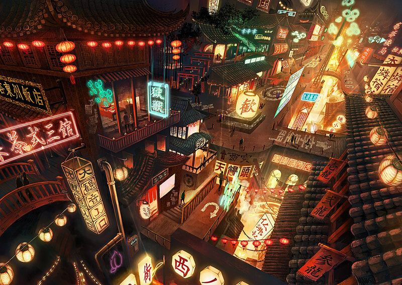 Neon-lit Asian Street