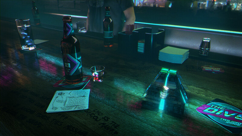 Neon-lit Bar Counter