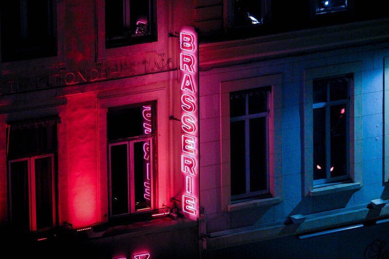 Neon-lit Building Facade