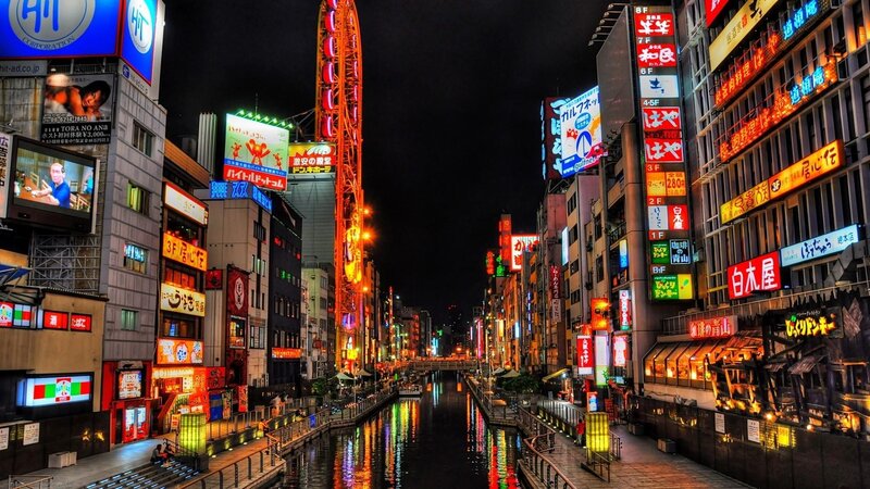 Neon-lit Canal at Night