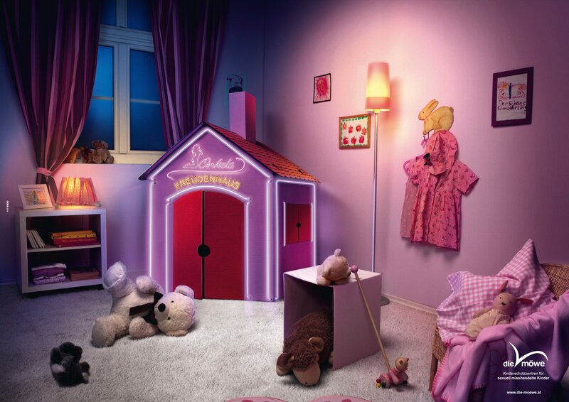 Neon-lit children's playhouse