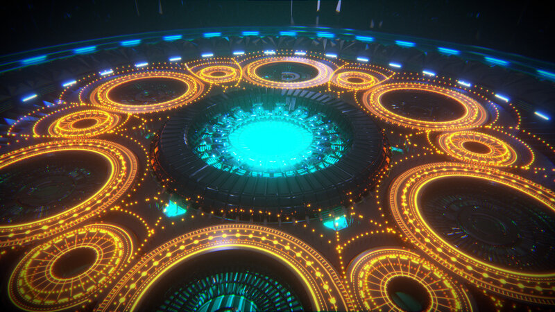 Neon-lit Circular Platform