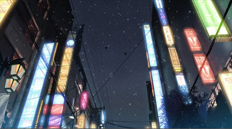 neon-lit city street at night