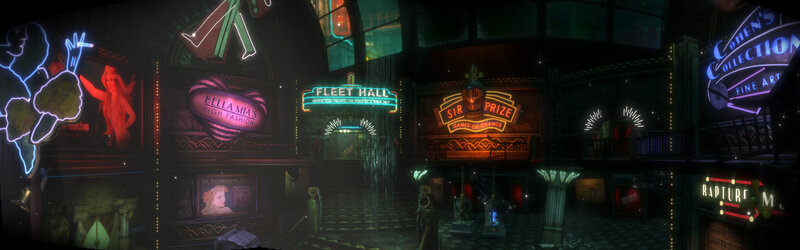 Neon-lit city street at night